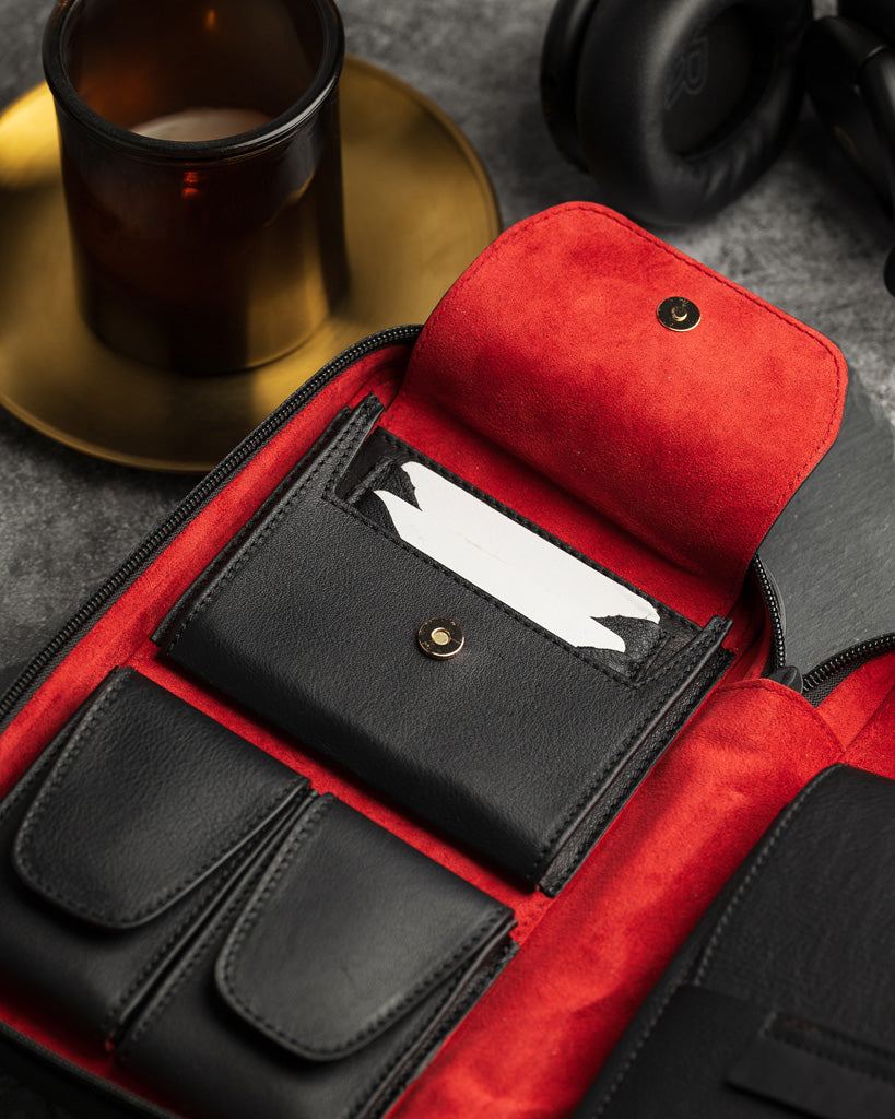 Alcantara Black Label Carry Humidor - Black & Red