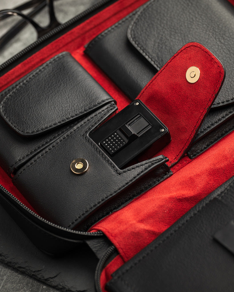 Alcantara Black Label Carry Humidor - Black & Red