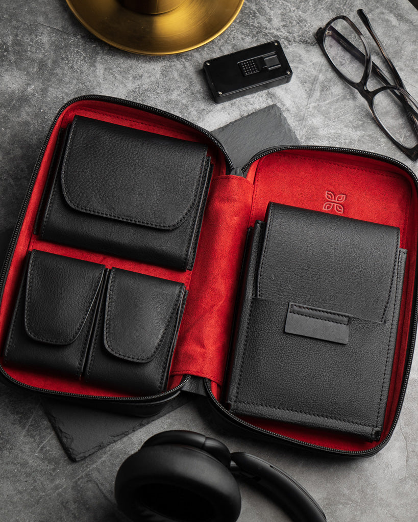 Alcantara Black Label Carry Humidor - Black & Red